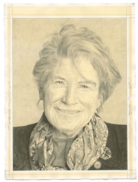Portrait of Mary Ann Caws, pencil on paper by Phong H. Bui.