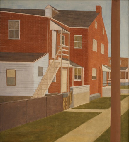 Larry Day, <em>Lancaster</em>, 1982. Oil on canvas, 60 x 54 inches. Courtesy the Woodmere Art Museum.