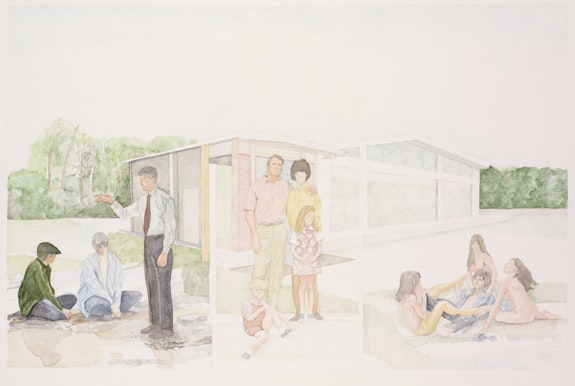 Larry Day, <em>No. 5: The Struggle for the Uncommitted</em>, ca. 1967. Watercolor and graphite on Rives paper, 20 11/16 x 29 11/16 inches. Courtesy of RISD Museum, Providence, RI.