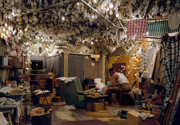 Jeff Wall, <em>After 'Invisible Man' by Ralph Ellison, the Prologue</em>, 1999-2000. Transparency in lightbox, 68 1/2 x 98.6 inches. © Jeff Wall. Courtesy Gagosian.