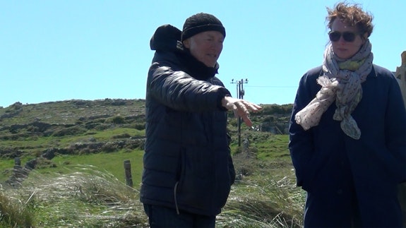 Sylvère Lotringer and Katherine Waugh on the set of <em>The Man who Disappeared</em> in Inis Mor on the Aran Islands.