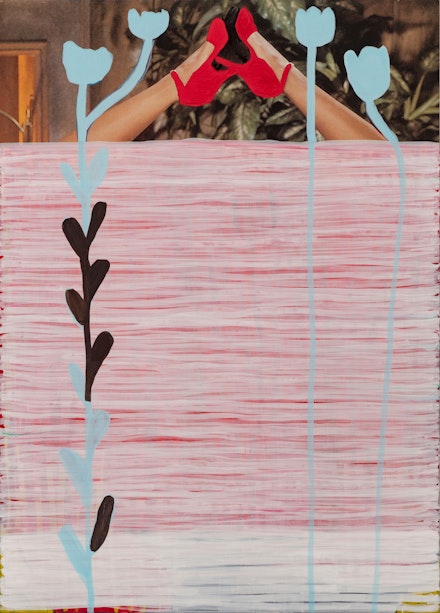 Beverly Semmes, <em>Red See</em>, 2021. Ink, acrylic over photograph printed on canvas 55 3/4 x 40 inches. Courtesy Susan Inglett Gallery, New York.