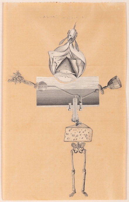 André Breton, Jacqueline Lamba, Yves Tanguy, <em>Cadavre exquis</em>, 1938. Collage on graph paper, 10 x 6 inches. Private collection, California. Courtesy of Kasmin, New York.