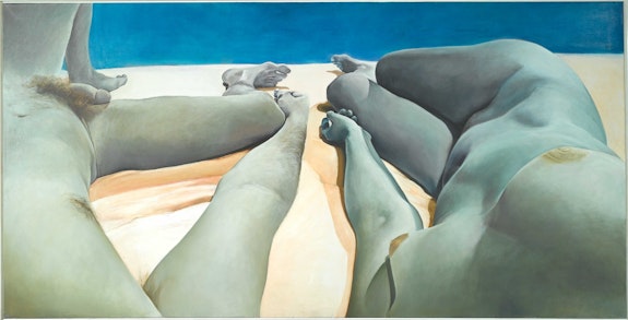 Joan Semmel, <em>Intimacy-Autonomy</em>, 1974, oil on canvas, 50 x 98 in (127 x 248.92 cm). Courtesy Alexander Gray Associates, New York © 2022 Joan Semmel / Artists Rights Society (ARS), New York.