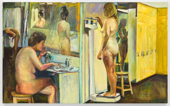 Joan Semmel, <em>The Changing Room</em>, 1988. Oil on canvas in 2 parts, 84 x 136 inches overall. Courtesy Alexander Gray Associates, New York © 2022 Joan Semmel / Artists Rights Society (ARS), New York.
