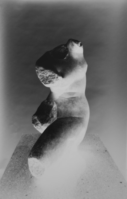 Vera Lutter, <em>Marble Statue of Aphrodite Crouching: October 21, 2012</em>, 2012. Unique gelatin silver print, 14 x 8 7/8 inches. © Vera Lutter. Courtesy Gagosian.