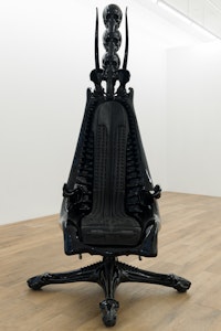 H.R. Giger, <em>Harkonnen CAPO chair</em>, 1981. Aluminum, 78 x 32 x  32 inches. Courtesy Lomex Gallery. Photo: Chris Stein.