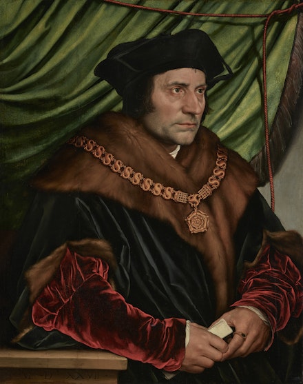 Hans Holbein the Younger, <em>Sir Thomas More</em>, 1527. Oil on panel, 29 1/2 x 23 3/4 inches. The Frick Collection, New York. Photo: Michael Bodycomb.