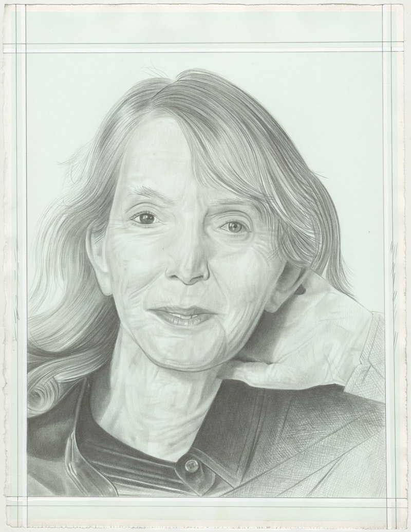 Portrait of Joan Semmel, pencil on paper by Phong H. Bui from a portrait by Robert Banat. 