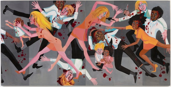 Faith Ringgold, <em>American People Series #20: Die</em>, 1967. Oil on canvas, two panels, 72 x 144 inches. The Museum of Modern Art, New York. © Faith Ringgold / ARS, NY and DACS, London, courtesy ACA Galleries, New York 2022. Digital Image © The Museum of Modern Art/Licensed by SCALA / Art Resource, NY.