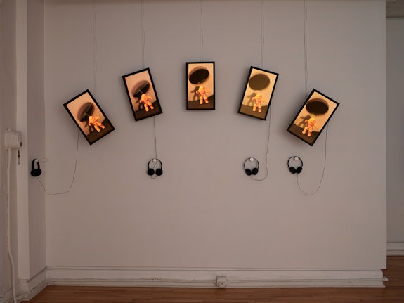 Luca Buvoli, <em>Welcome To Covidville</em>, 2022. Five-channel HD video installation, edition of 7 plus 2 artist's proofs. Courtesy of the artist and Cristin Tierney Gallery. Photo: Elisabeth Bernstein.