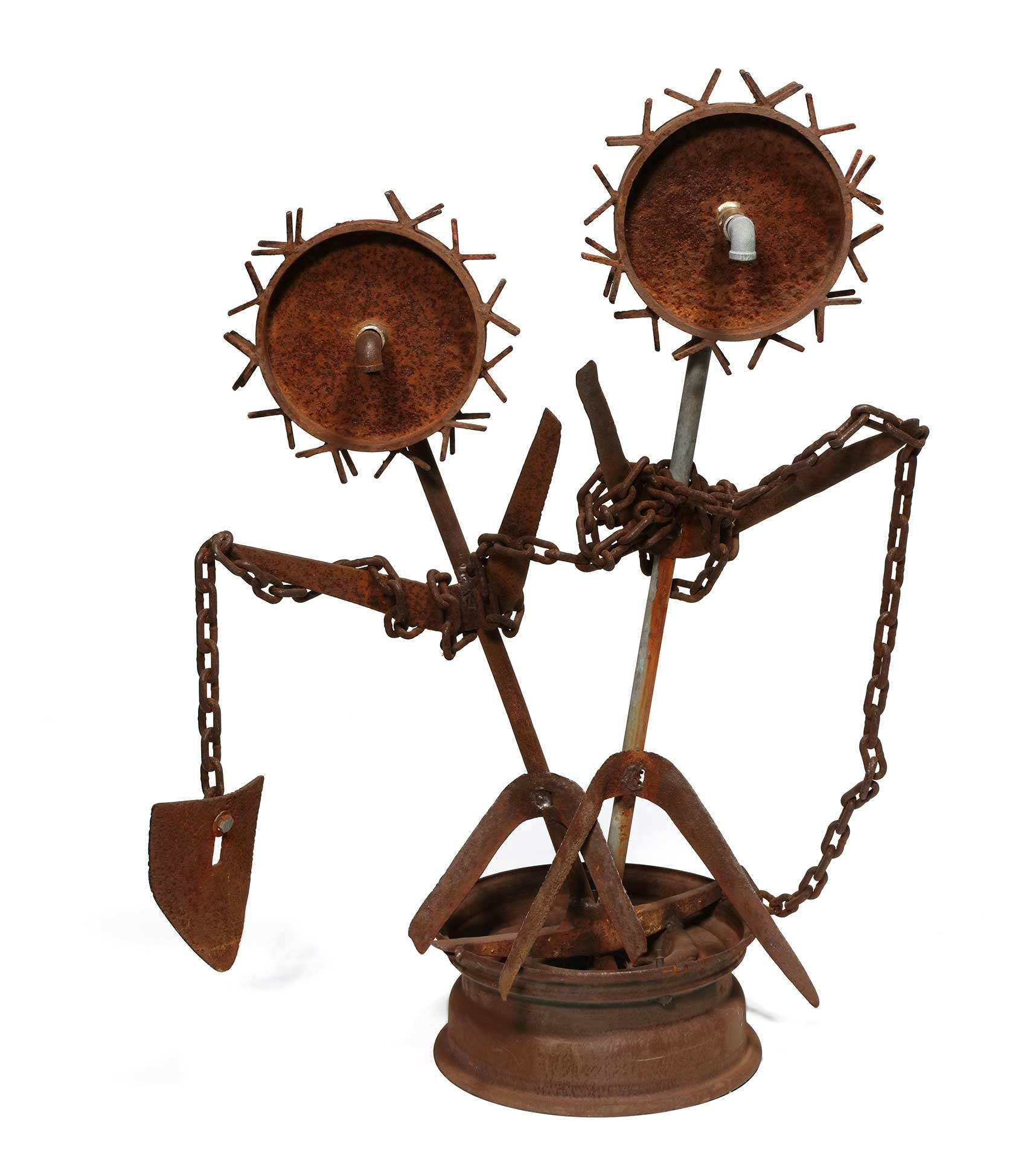 Joe Minter, <em>Two in the Field</em>, 1996. Welded found metal, 50 x 32 x 16 inches. Courtesy Cary Whittier.