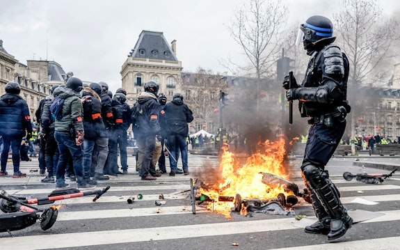 Yellow vest protest in Paris. February, 2019. Photo: Norbu Gyachung. 