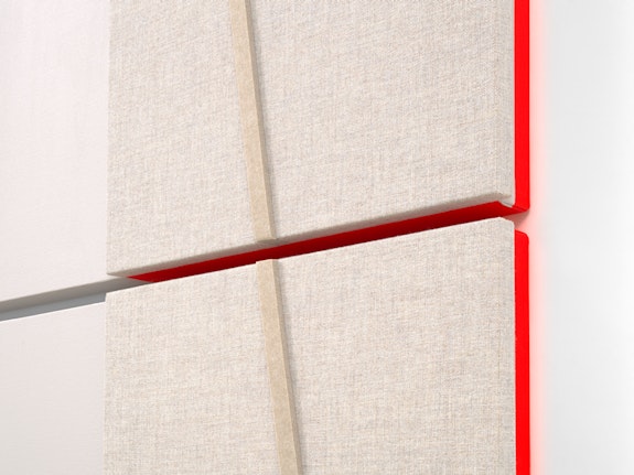 Jennie C. Jones, <em>Fractured Extension/Broken Time</em>, 2021 (detail).  Acoustic absorber panel, architectural felt, and acrylic on canvas in two parts, 48 × 48 × 3 inches each. © Jennie C. Jones, courtesy Alexander Gray Associates, New York, and PATRON Gallery, Chicago.