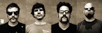 The Giraffes, l-r: Damien Paris- guitar, Andrew Totolos- drums, Aaron Lazar- vocals, John Rosenthal -bass.