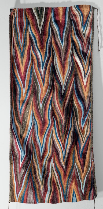 <p>TahNibaa Naataanii, <em>Dancing Fire</em>, 2020. Wool, 18 x 41 inches. Private collection, Tucson, Arizona. © TahNibaa Naataanii.</p>