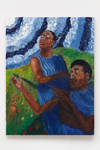 Jarrett Key, <em>We Were Dancing</em>, 2022. Oil on panel, 48 x 36 inches. Courtesy the artist and 1969 Gallery.