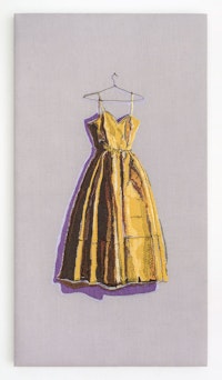 Elaine Reichek, <em>Thiebaud Dress</em>, 2020. Digital embroidery on linen, 21.5 x 11.75 inches. Edition 1 of 2, with 1 AP. Courtesy the artist and Marinaro Gallery.