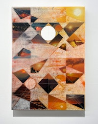 Michael Rado, <em>Sunrise, Sunset</em>, 2022. National Geographic, acrylic, rabbit skin glue, marble dust, Masonite panel, poplar, 13 1/2 x 19 inches.