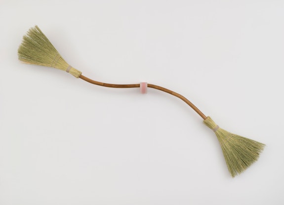 Rose Nestler, <em>Flying Ointment #2</em>, 2022. Wood, rope, broomcorn, approx. 60 inches. Courtesy Mrs., Maspeth.