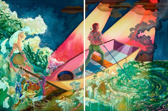 Eleen Lin, <em>Perils of Life</em>, 2019. Oil and acrylic on canvas, 28 x 36 inches. Images courtesy of C24 Gallery and the artists.