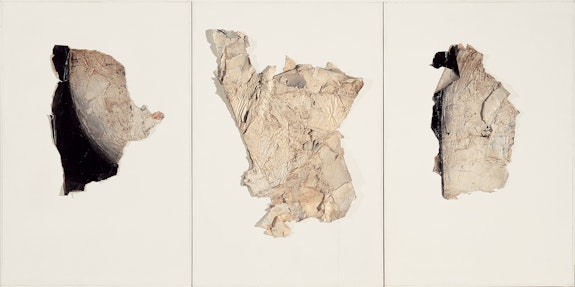 Jay DeFeo, <em>Tuxedo Junction</em>, 1965/1974. Oil on paper mounted on painted Masonite (three parts), 48 3/4 x 32 1/2 inches each. Fine Arts Museums of San Francisco. © 2021 The Jay DeFeo Foundation / Artists Rights Society (ARS), New York. Courtesy The Jay DeFeo Foundation.