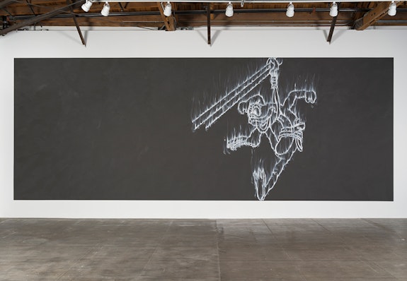 Gary Simmons,<em> Lynch Frog</em>, 2022. Pigment and oil paint on wall. 144 x 381 in. (365.8 x 967.7 cm) © Gary Simmons. Photo: Jeff McLane. Courtesy the artist and Hauser & Wirth.