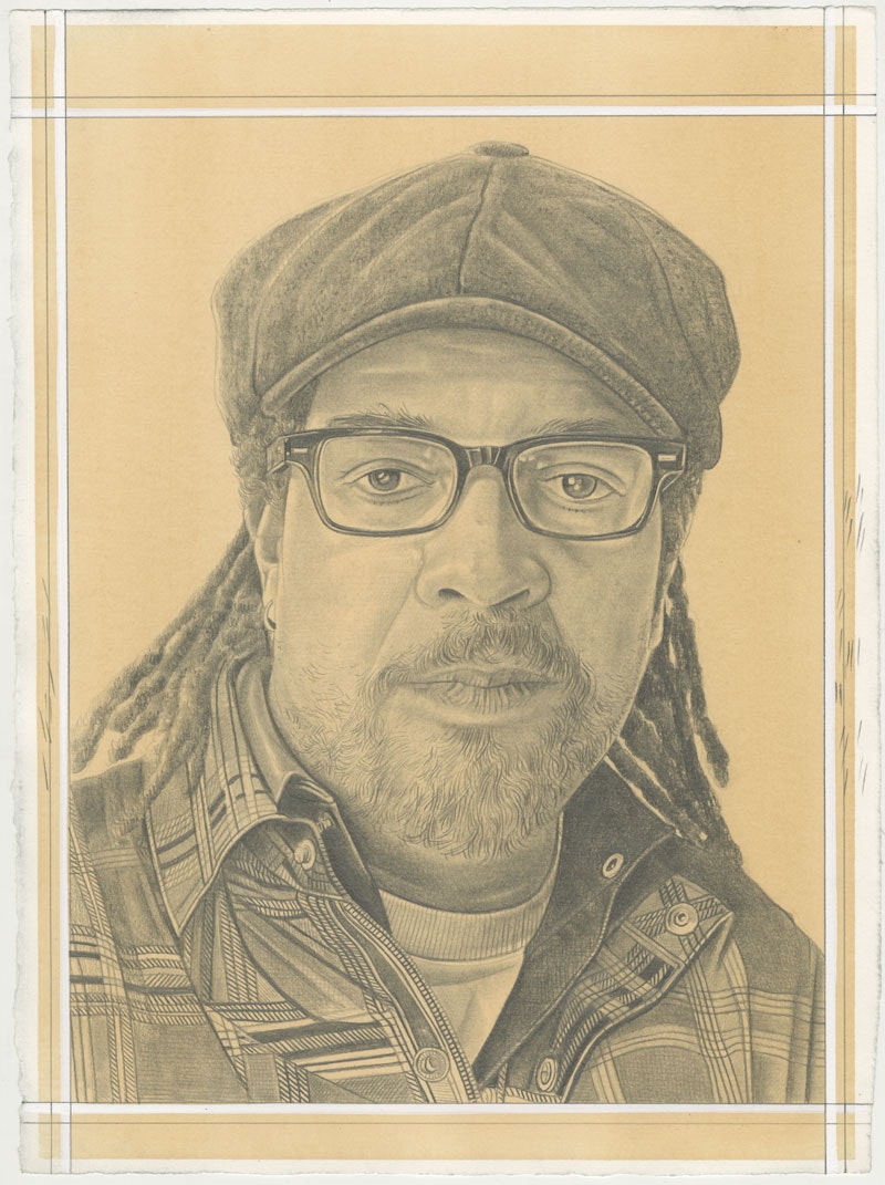 Portrait of Gary Simmons. Pencil on paper by Phong H. Bui.