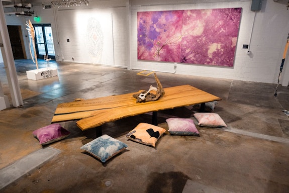 Esteban Cabeza de Baca, <em>Let Earth Breathe</em>, 2022, cochineal dyed fabric with acrylic. Courtesy the artist and Garth Greenan Gallery, New York. Photo: Jared Sorrells. Courtesy the Momentary.