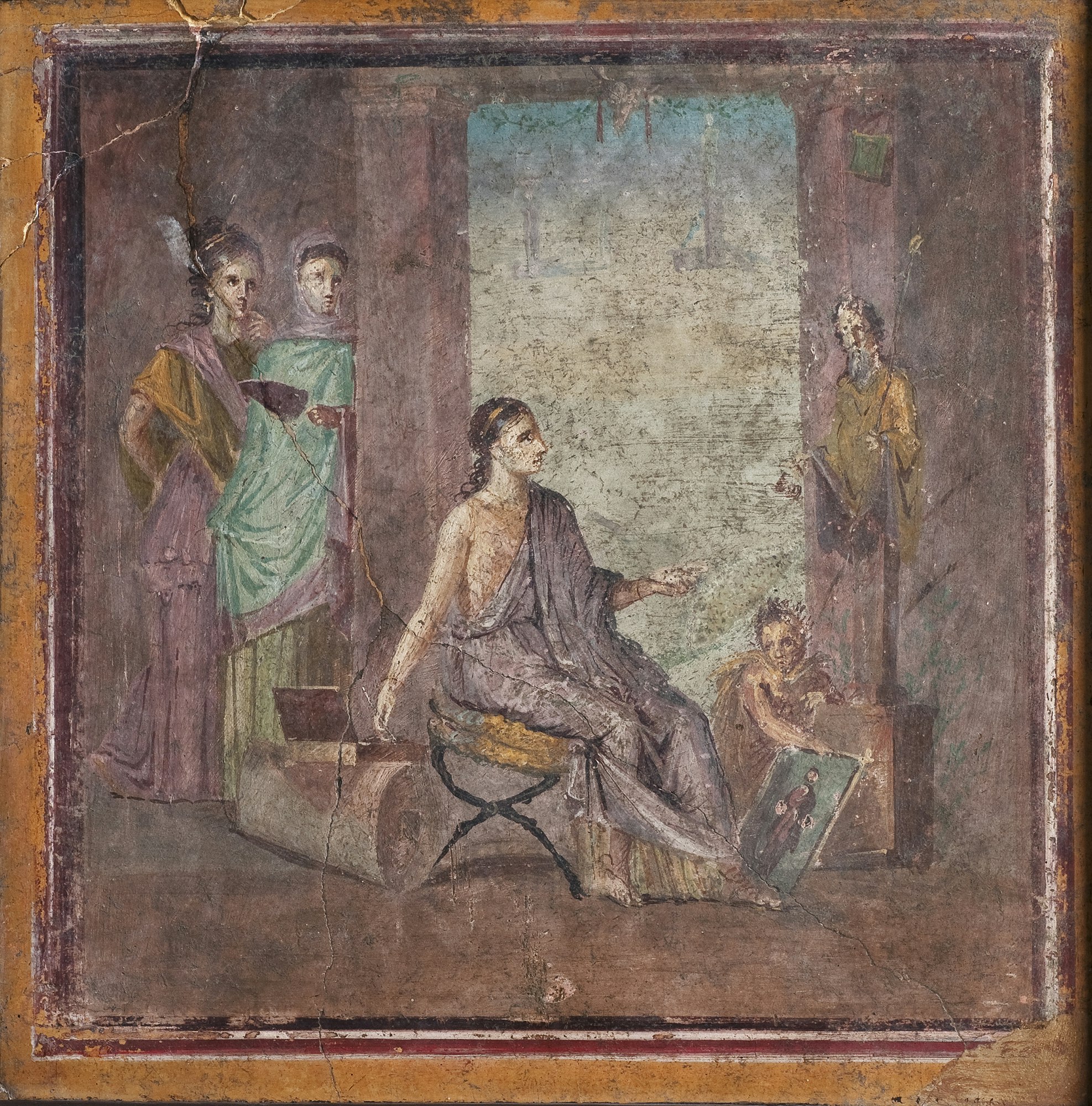 <em>Painter at work</em>, 1st century CE. Fresco. House of the Surgeon, Pompeii. © Photographic Archive, National Archaeological Museum of Naples.