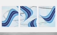 Cameron Martin, <em>Deluge</em>, 2021. Acrylic on canvas, triptych: 66 x 53 inches each, 66 x 170 1/2 inches overall. Courtesy Sikkema Jenkins & Co.