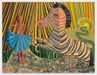 Judith Linhares, <em>Walk Against the Wind</em>, 2021. Oil on linen, 51 x 67 inches. Courtesy P.P.O.W., New York.