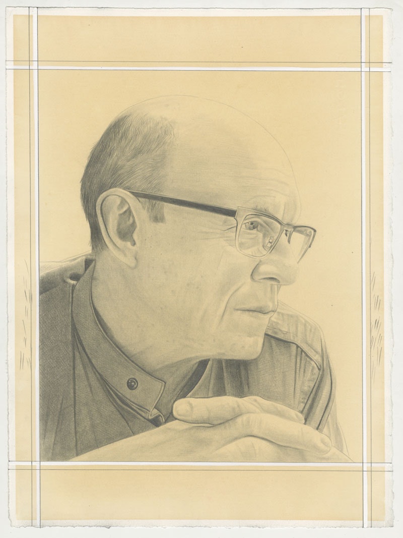 Portrait of Roger Conover, pencil on paper by Phong H. Bui.