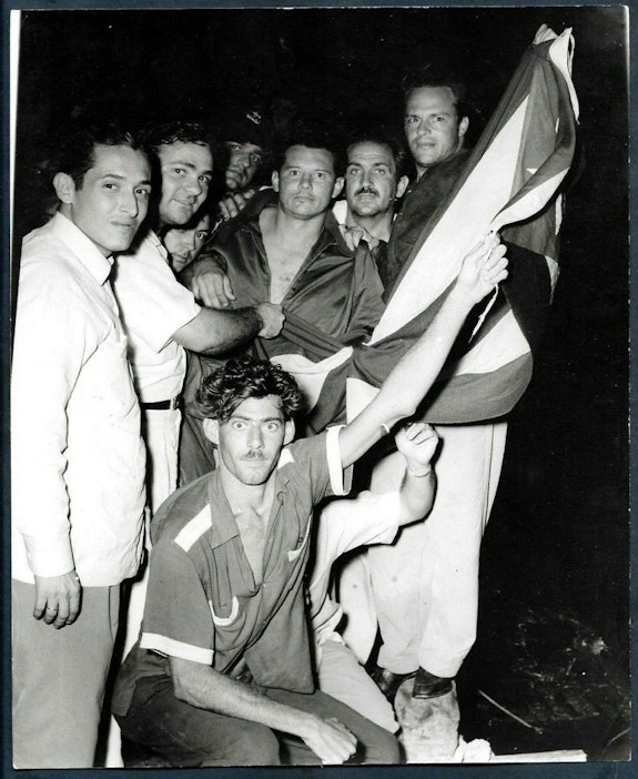 1956: Cuban guerillas arrival in Varadero after expedition to Cayo Sal (Key Sal). César Vega (