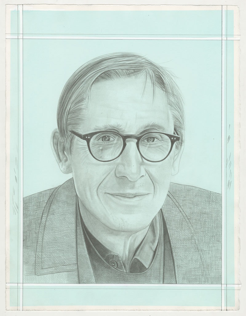 Portrait of Bernard Piffaretti, pencil on paper by Phong H. Bui. Based on a photograph by Robert Banat.