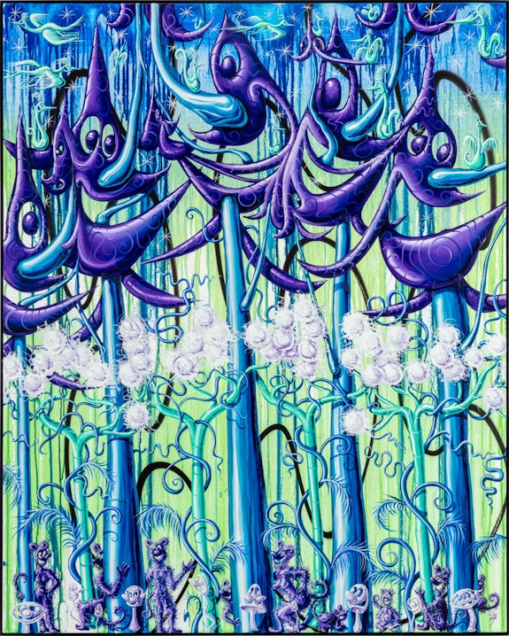 Kenny Scharf,<em> FUZZOODZ</em>, 2022. Oil and acrylic on linen with powder coated aluminum frame 60 × 48 inches. Courtesy of the Artist and TOTAH.