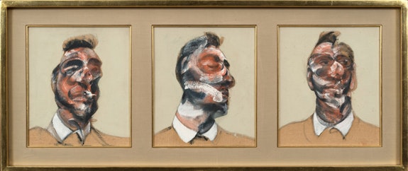 Francis Bacon, <em>Three Studies for Portrait of George Dyer (on light ground)</em>, 1964. Oil on canvas, in three parts, 14 x 12 inches each. © The Estate of Francis Bacon. All rights reserved. / DACS, London / ARS, NY 2022.