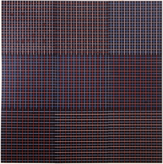 Sean Scully, <em>Black Composite</em>, 1974. Acrylic on canvas, 90 x 90 inches. Collection of the artist. Courtesy the artist. © Sean Scully.