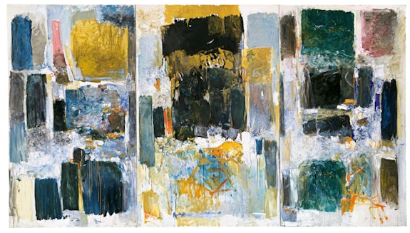 Joan Mitchell, <em>Ode to Joy (A Poem by Frank O'Hara)</em>, 1970. Oil on canvas, 110 1/2 x 197 1/4 inches. (280.67 x 501.015 cm) Collection University at Buffalo Art Galleries © Estate of Joan Mitchell.