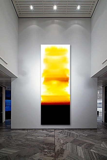 Silvio Wolf, <em>Horizon 18 - Totem</em>, 2006. C-print face mounted to plexiglas, back mounted to Dibond. 300 x 100 cm. Installation view, <em>Paradiso</em>, Galleria Gottardo, Lugano, 2006.