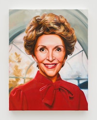 Sam McKinniss, <em>Nancy Reagan</em>, 2022. Oil on linen, 18 x 14 inches. Courtesy JTT, New York.