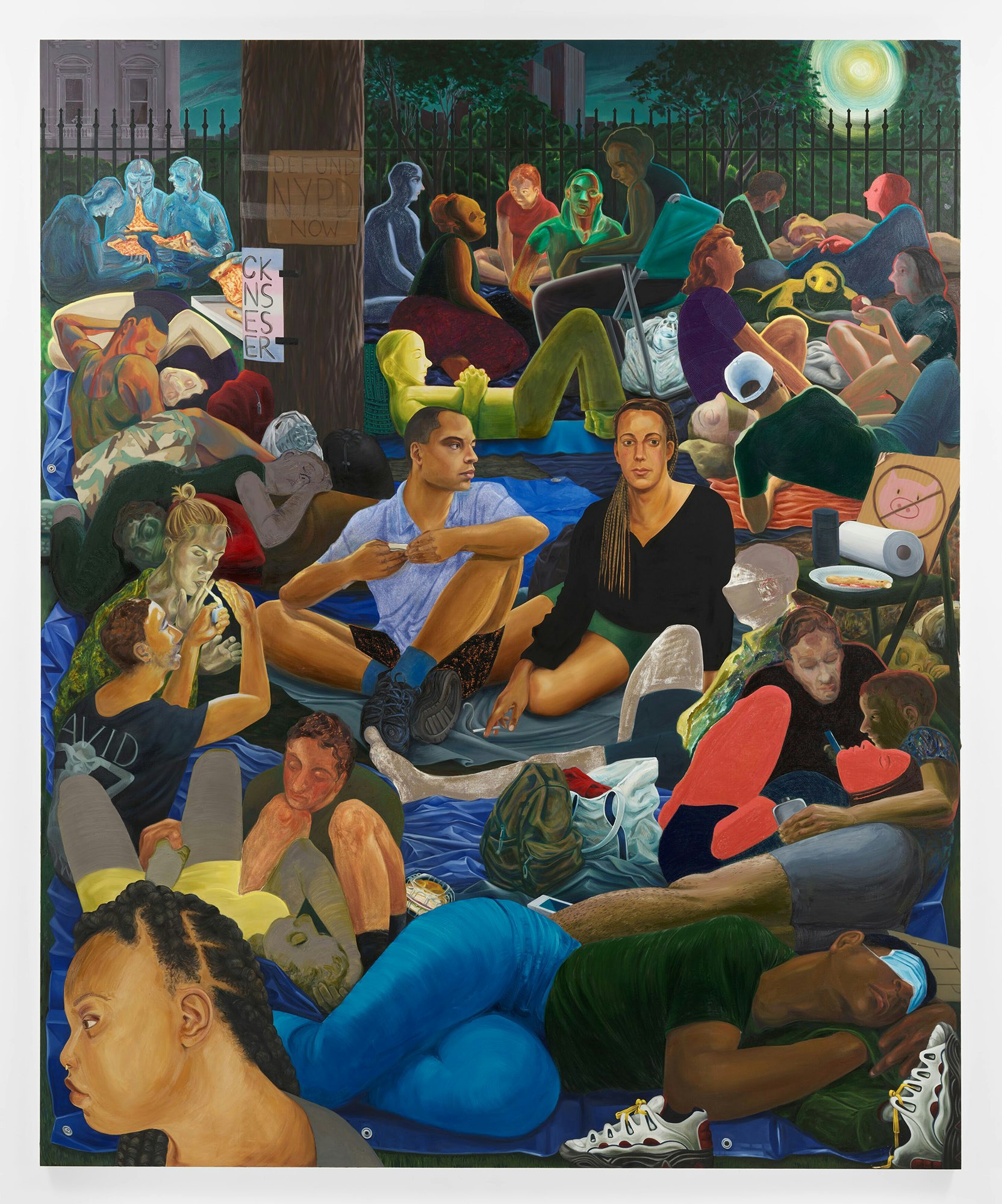 Nicole Eisenman, <em>The Abolitionists in the Park</em>, 2020-21. Oil on canvas, 127 x 105 inches. © Nicole Eisenman. Courtesy the artist and Hauser & Wirth. Photo: Thomas Barratt.