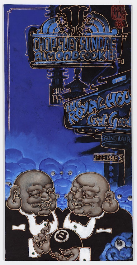 Martin Wong, <em>Chop Suey Sundae</em>, 1992. Acrylic on canvas, 52 x 30 inches. Courtesy the Martin Wong Foundation and P.P.O.W, New York.