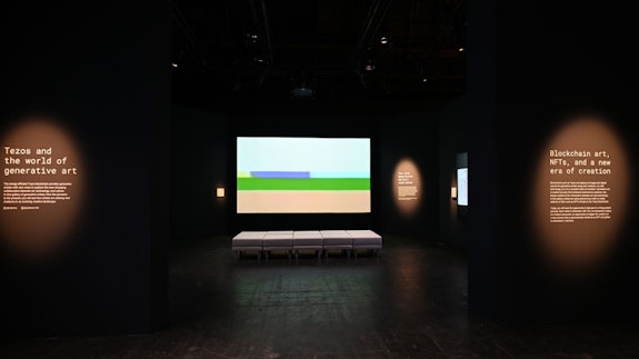 Herbert Franke's <em>Mondrian</em>(1979/2010/2022), mp4, in installation view: Tezos Booth, Art Basel, 2022.