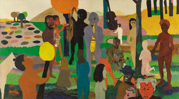 Bob Thompson, <em>Garden of Music</em>, 1960. Oil on canvas, 79 1/2 x 143 inches. Wadsworth Atheneum Museum of Art, Hartford, Connecticut, The Ella Gallup Sumner and Mary Catlin Sumner Collection Fund. © Michael Rosenfeld Gallery LLC, New York. Photo: Allen Phillips / Wadsworth Atheneum.