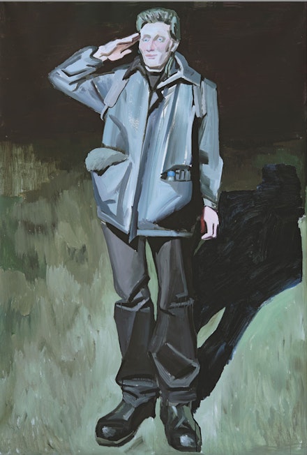 Lesia Khomenko, <em>Max in the Army</em>, 2022, oil on canvas, 84.5 x 57.5 in. ©Lesia Khomenko. Courtesy the artist and Fridman Gallery.