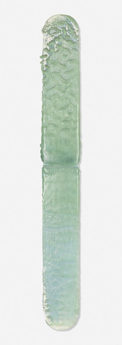 Lynda Benglis, <em>Blue Pair</em>, 1972 purified pigmented beeswax with damar resin and gesso on Masonite, 36 x 4 1/2 x 1 1/4 inches. Courtesy the artist and Locks Gallery.