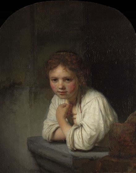 Rembrandt Harmensz van Rijn, <em>Girl at a Window</em>, 1645. Oil on canvas, 32.2 x 26 inches. Courtesy Dulwich Picture Gallery, London.
