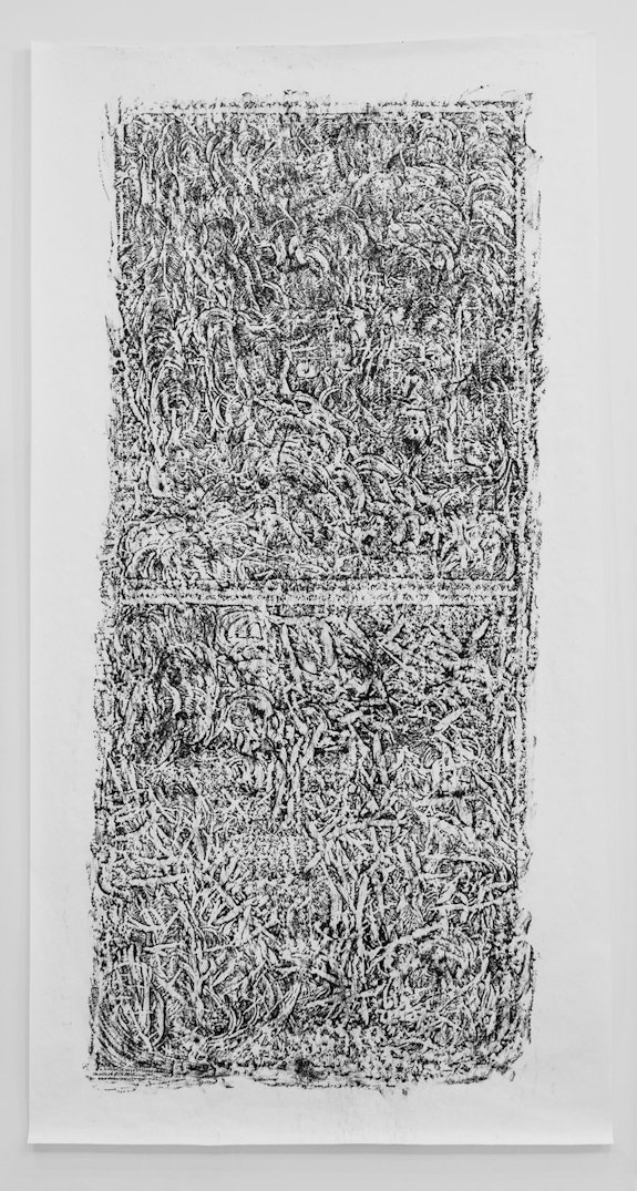 Christian Hincapié, <em>I-Am-Park (Jenny, et al.)</em> 2018. Rubbing, oil on paper 65 3/4 x 127 inches. Courtesy the artist.