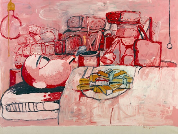 Philip Guston, <em>Painting, Smoking, Eating</em>, 1973. Oil on canvas. Collection Stedelijk Museum Amsterdam. © The Estate of Philip Guston. Courtesy Hauser & Wirth and the Museum of Fine Arts, Boston.
